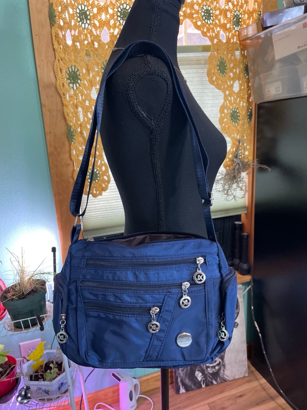 Nylon Crossbody Shoulder Bag in Navy Blue